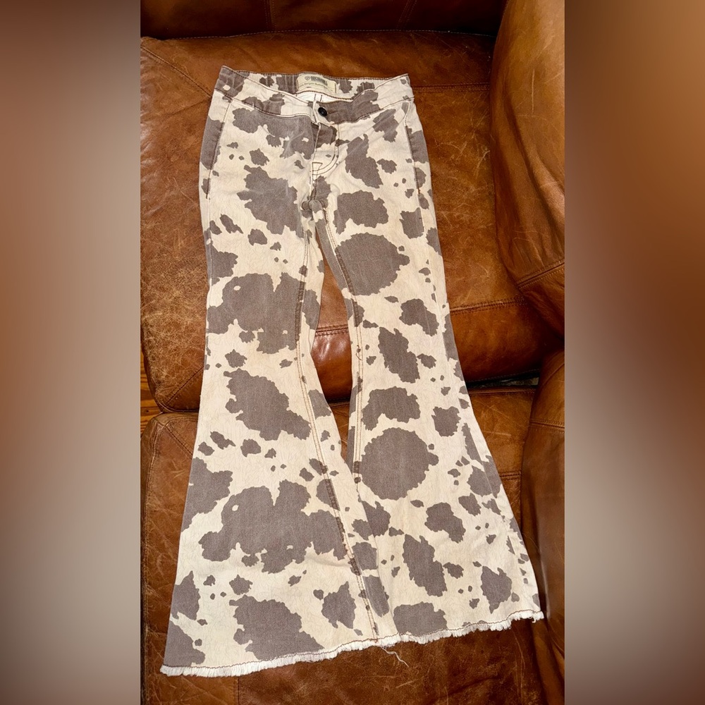 Rock & Roll Cowgirl Cow Print Flare Jeans